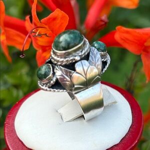 Vintage Sterling Silver Green Turquoise Poison Ring